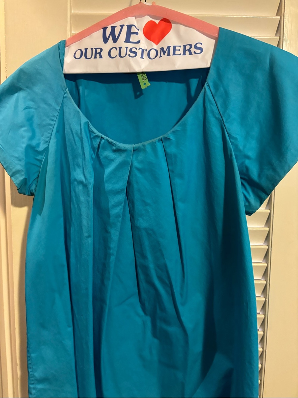 Theory Teal Short-Sleeve Pleated Scoop Neck Tunic